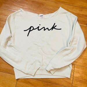 Pin/ Victoria’s secret sweatshirt, off shoulder.